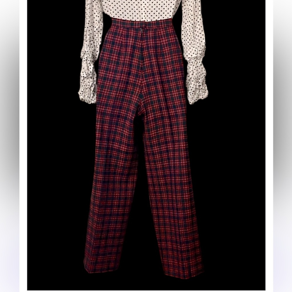 Pendleton Womens Vintage Tartan Plaid Red Blue Green Wool High Waist Trousers 28